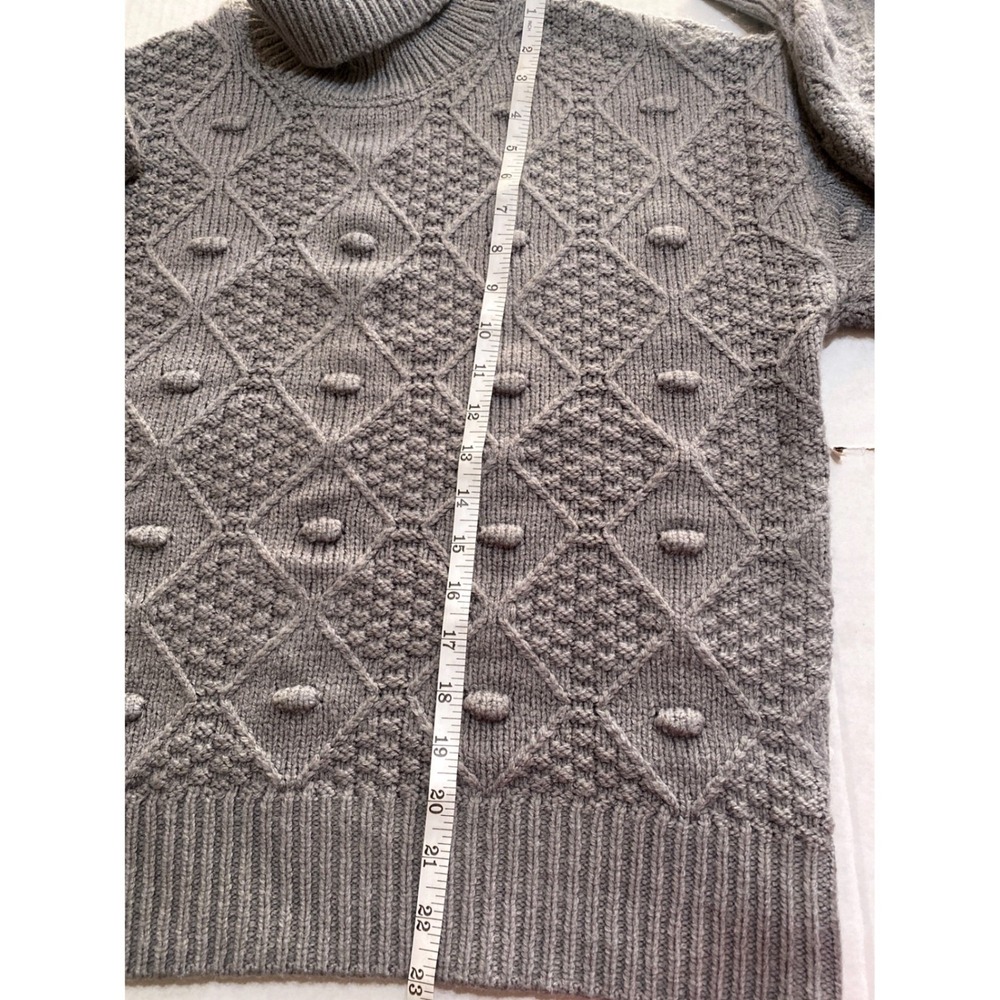 Time and Tru Gray Diamond Cable Knit Bobble Turtleneck Sweater Women's Lg 12-14 - Picture 7 of 8